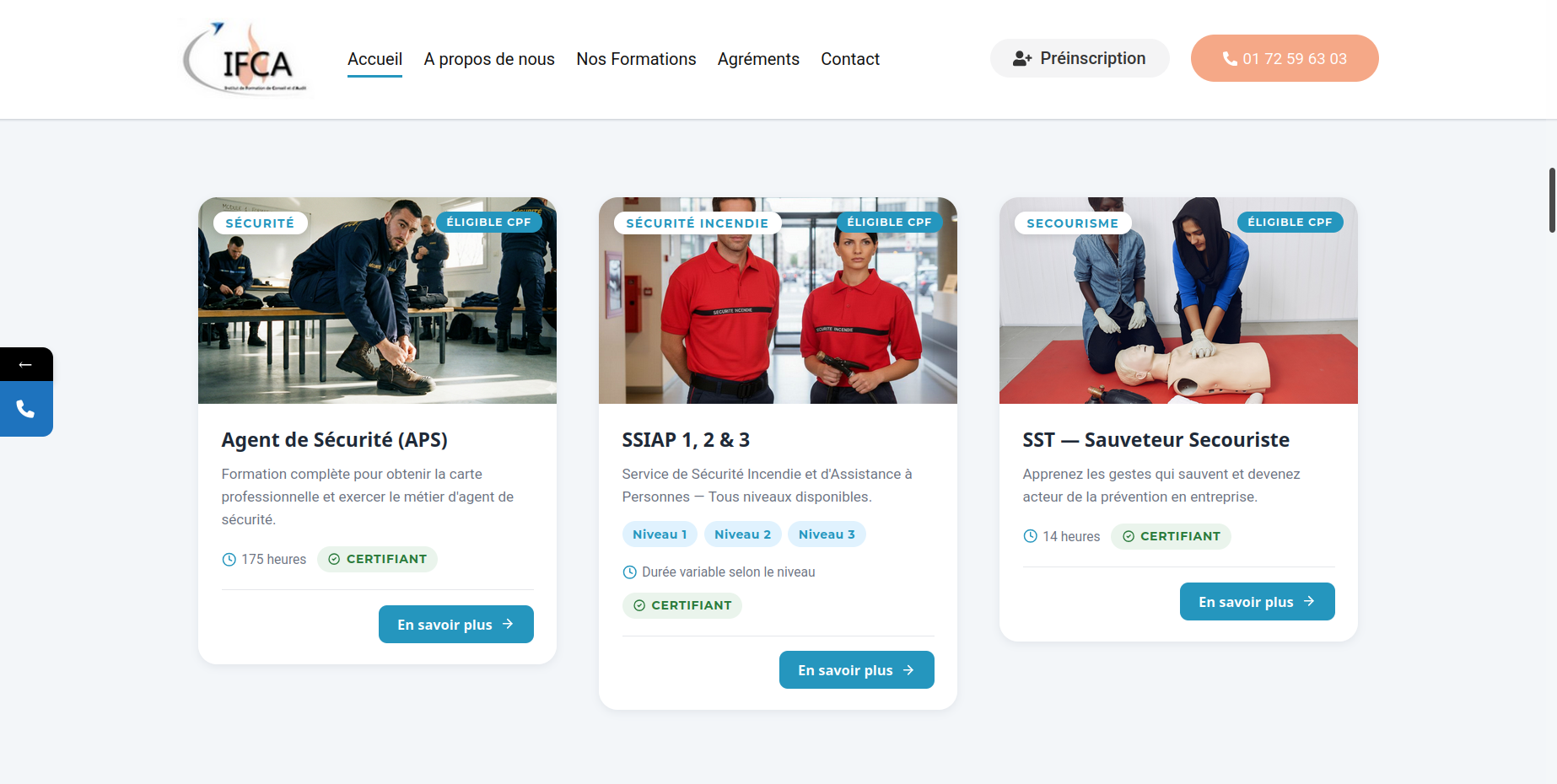 Aperçu du site IF-CA, client TRAFIQ