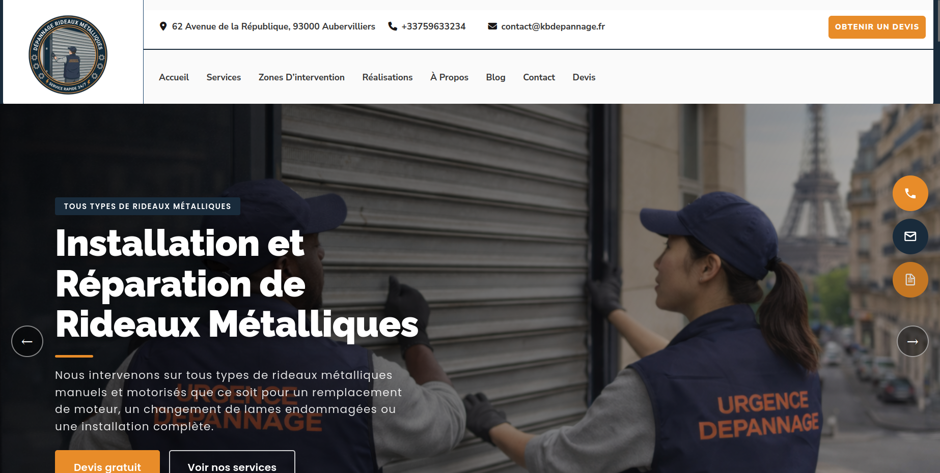 Aperçu du site KB Dépannage, client TRAFIQ